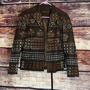 Coldwater Creek Womens Open Front Jacket Size 14P Embroidered Beaded Maximalist